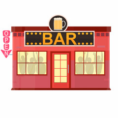 Building of the bar. Open bar, vector illustration