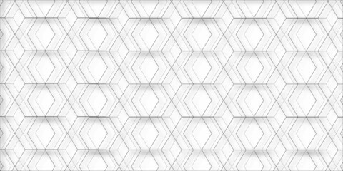 Naklejka premium Abstract design with metal grid pattern background in illustration design . Modern and geometric pattern with Vector seamless geometric pattern. Hexagon texture background vector with gray outline .