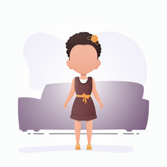 Cute girl in cartoon style. Poster with a teenage girl who is depicted in full growth. Vector illustration.