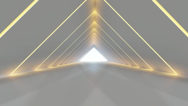 Architecture background triangular arched interior with lighting 3d animation