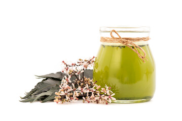 Black neem or azadirachta indica and extracted isolated on white background.