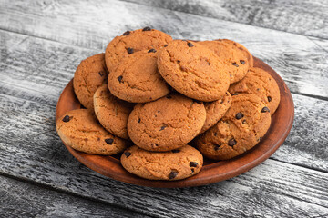 Cookies, cookies on different backgrounds, oatmeal cookies with chocolate