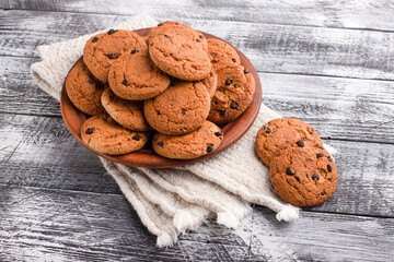 Cookies, cookies on different backgrounds, oatmeal cookies with chocolate