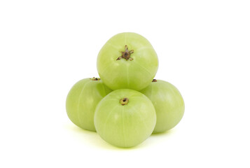 Indian Gooseberry or phyllanthus emblica fruits isolated on white background with clipping path.