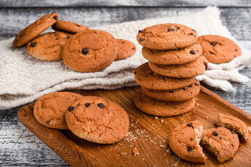 Cookies, cookies on different backgrounds, oatmeal cookies with chocolate