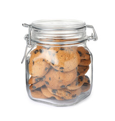 Jar of chocolate chip cookies isolated on white