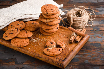 Cookies, cookies on different backgrounds, oatmeal cookies with chocolate