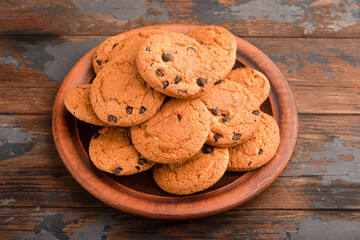Cookies, cookies on different backgrounds, oatmeal cookies with chocolate
