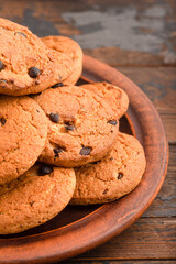 Cookies, cookies on different backgrounds, oatmeal cookies with chocolate