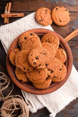 Cookies, cookies on different backgrounds, oatmeal cookies with chocolate