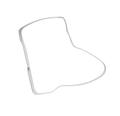 Boot shaped cookie cutter on white background, top view