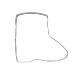 Boot shaped cookie cutter on white background, top view