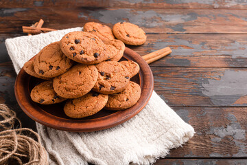 Cookies, cookies on different backgrounds, oatmeal cookies with chocolate