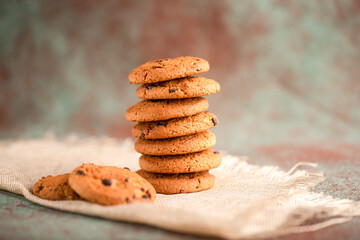 Cookies, cookies on different backgrounds, oatmeal cookies with chocolate