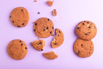 Cookies, cookies on different backgrounds, oatmeal cookies with chocolate