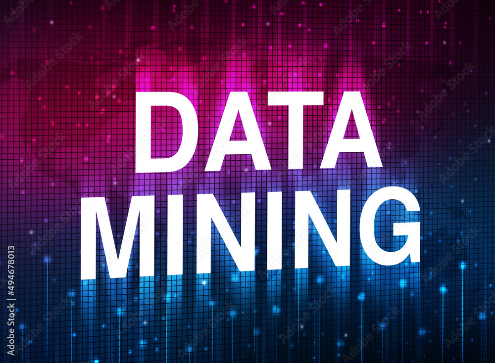 Poster data mining abstract technology background, futuristic data backdrop with glowing lights and boxes