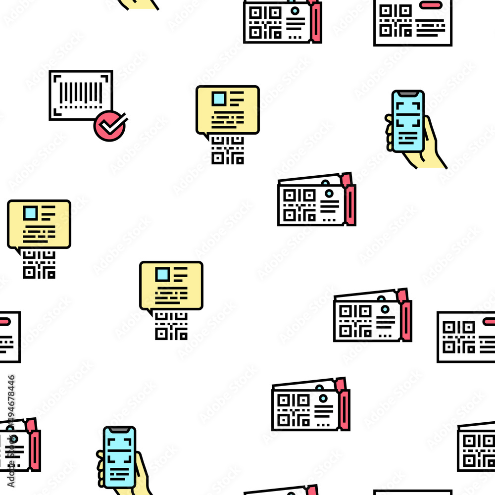 Poster qr code identification vector seamless pattern thin line illustration