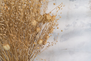 vase with dried flowers on the table