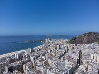 aerial drone view of Copacabana beach towards Leblon, Rio de Janeiro, Brazil