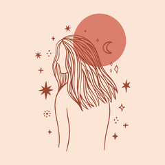 Boho sacred magic meditating woman vector illustration