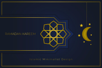 Ramadan Kareem Islamic Minimalist Design, with Gold Pattern, Ornament Modern, star symbol, and Crescent Moon for Banner and Template