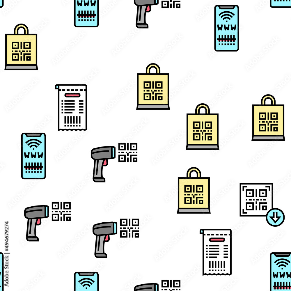 Poster qr code identification vector seamless pattern thin line illustration