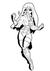 cute techno girl manga anime warrior bouncing manga style with shadows