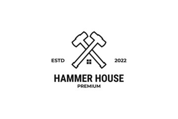 Flat hammer cross with home logo design vector template