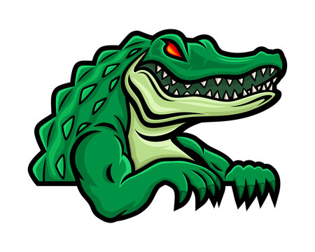 Green crocodile alligator icon on white background. 