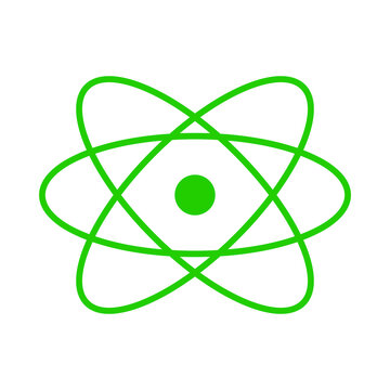 eps10 vector illustration of a green science icon, atom sign in simple flat trendy style isolated on white background, atom model symbol for web site, UI, app, logo, button, mobile application