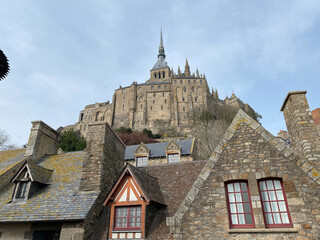 Rocket island, famous sanctuary abbey Monastery fortress Mont Saint Michel in Normandy, France....