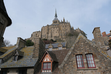 Rocket island, famous sanctuary abbey Monastery fortress Mont Saint Michel in Normandy, France....