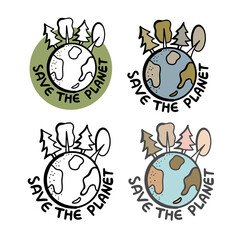 Save our planet. World Earth Day. Vector illustration of the globe. Inscription. Energy saving and ecology concept.
