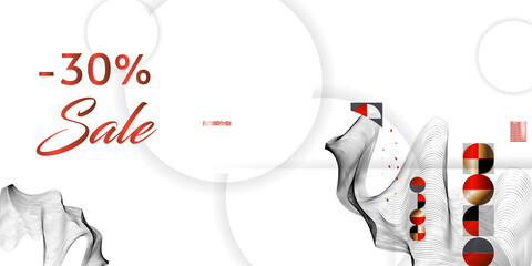 Abstract background of Sale and lines and figures in the Japanese style red black white minimalism. White background vector illustration