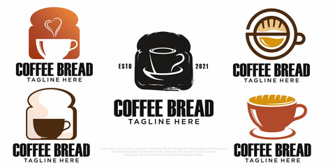 combination of coffee cups and bread icon set logo vector