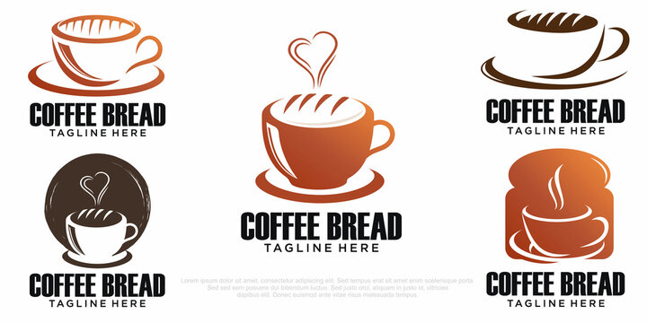 coffee cups and bread icon set logo design vector