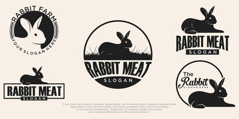 Rabbit Logo Design Template Icon set Retro Vector Illustration