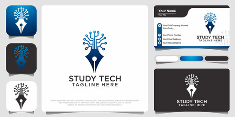 Fototapeta na wymiar Creative pencil tech with liner style. Modern gradient logo design and business card.