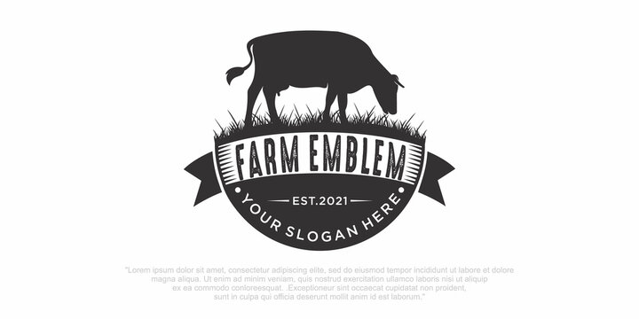 Vector Illustration. Black Angus logo design template. cow farm logo design. Retro Vintage Style