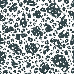 Vector Leopard Terrazzo trendy seamless pattern. Abstract Wild Animal natural monochrome stone texture with leopard print. Geometric spots textured black and white background for interior design.