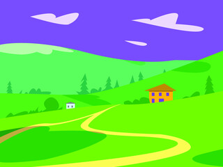 Fototapeta premium landscape with mountains and houses. Nature. Vector graphics