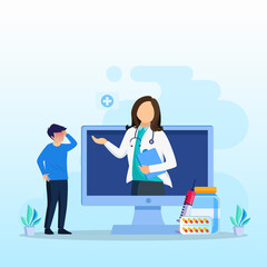 Online doctor vector illustration concept. Online medical consultation and support online