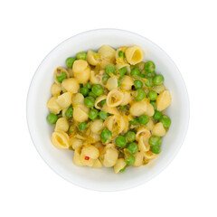 Small cooked shell pasta salad in a bowl