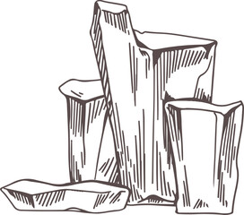 Mountain Rock Formation Monochrome Hand Drawn Illustration