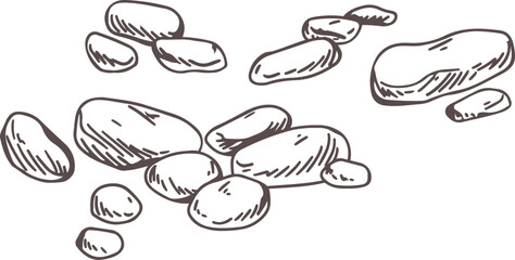 Cobble Stones Group Monochrome Hand Drawn Illustration