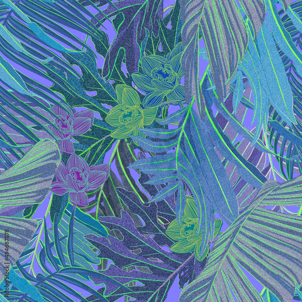 Wall mural very per colors seamless tropical patterns stylish bright ultraviolet with neon accents. bright orch