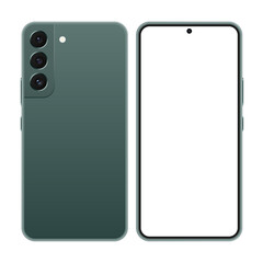 Samsung Galaxy s22 mobile phone with front and back design. Galaxy s22 smartphone green. Samsung smart phone vector stock illustration.	