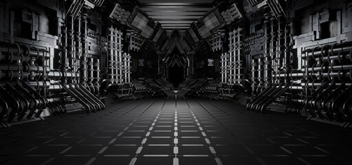 Futuristic Industrial Alien Interior Empty Studio Dystopian Silver Gray Cyberpunk Background Used For Reveals