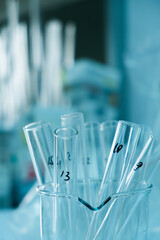 Glass test tubes in the laboratory. scientific research in the field of medicine