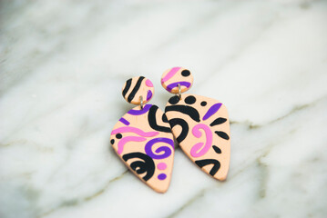 Modern art deco earrings of polymer clay. Handmade jewelry.
